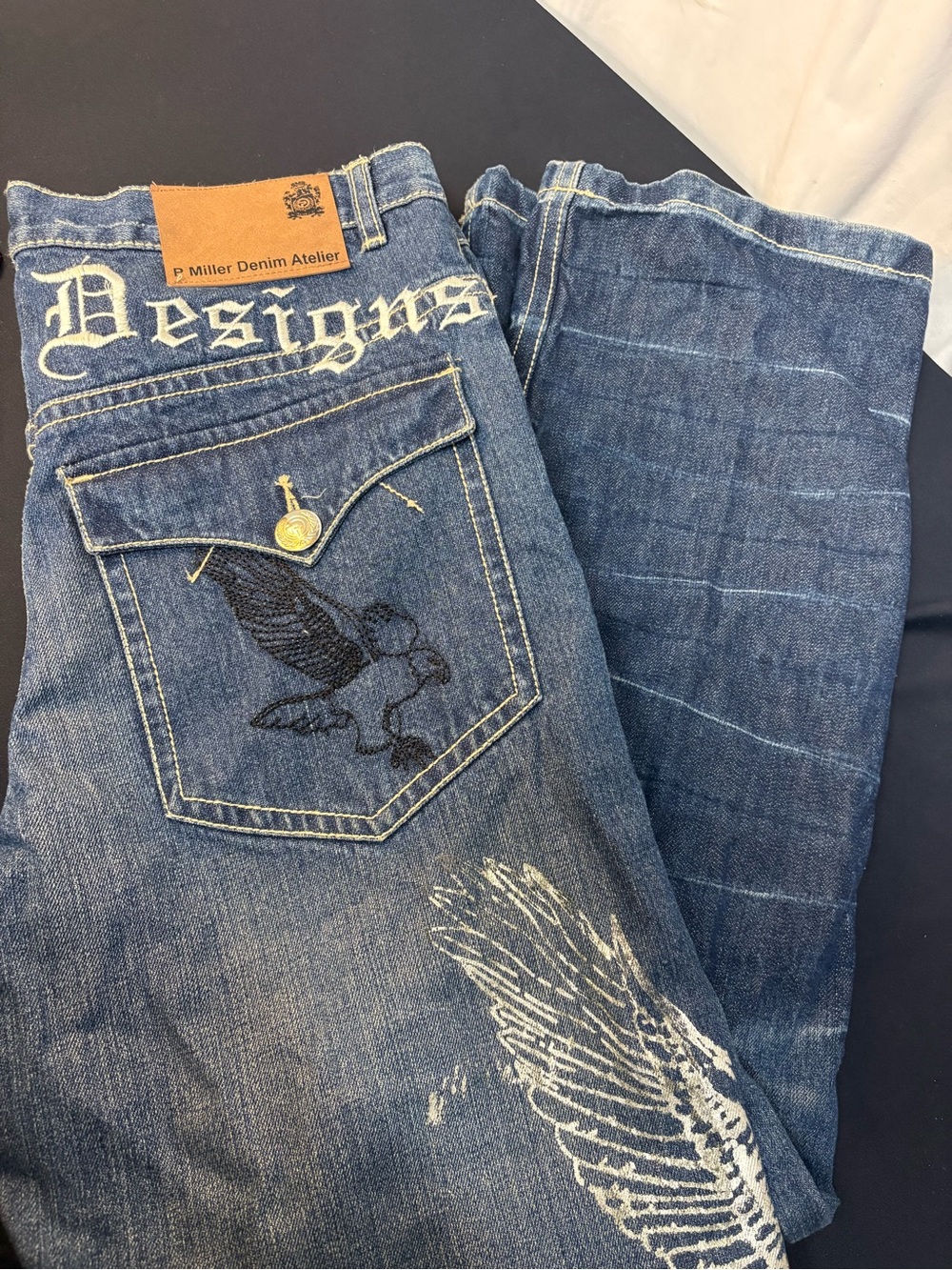 Men's Relaxed Blue Embroidered Pocket Jeans